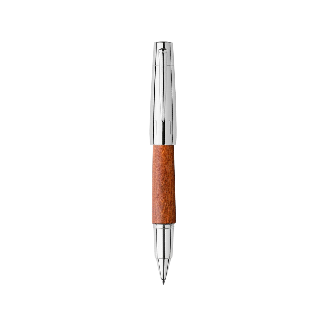 Faber-Castell E-Motion Rollerball Pen Pearwood Brown Chrome Metal — Faber-Castell rollerball pen — fluid gel ink writing instrument, at Cityluxe Singapore
