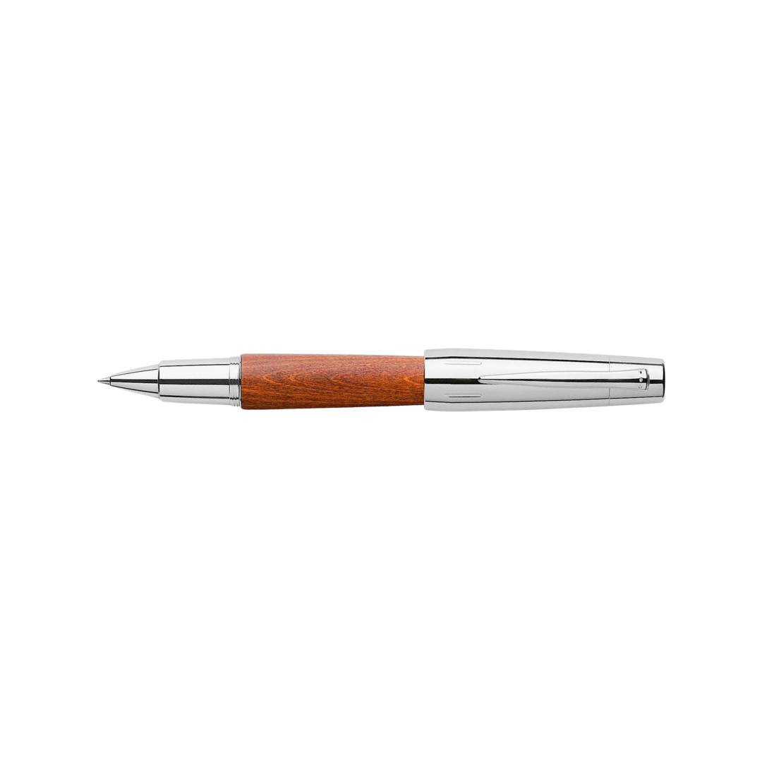 Faber-Castell E-Motion Rollerball Pen Pearwood Brown Chrome Metal — Faber-Castell rollerball pen — fluid gel ink writing instrument, at Cityluxe Singapore