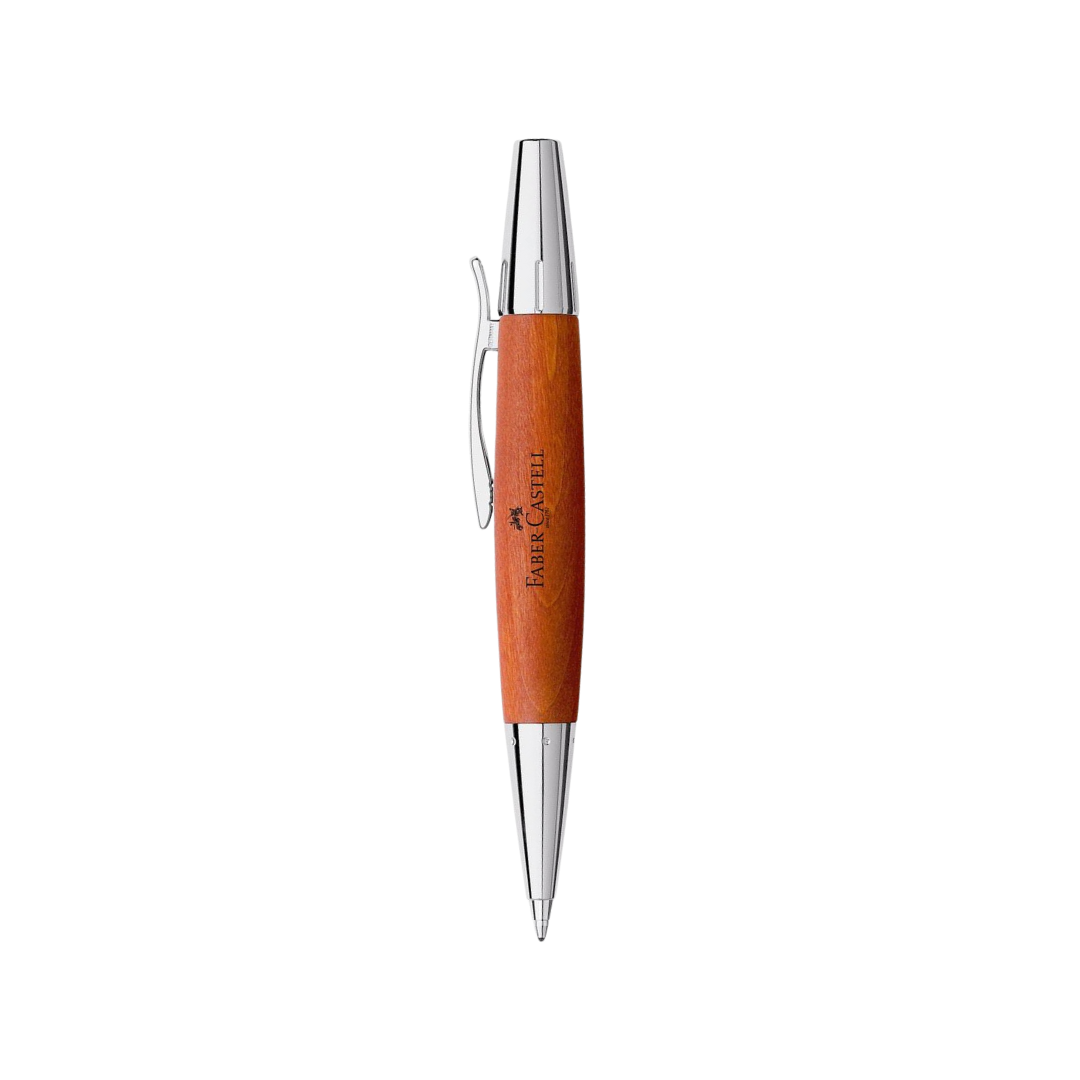 Faber-Castell E-Motion Twist Ballpoint Pen Pearwood Brown Chrome Metal — Faber-Castell ballpoint pen — reliable smooth-writing everyday pen, at Cityluxe Singapore