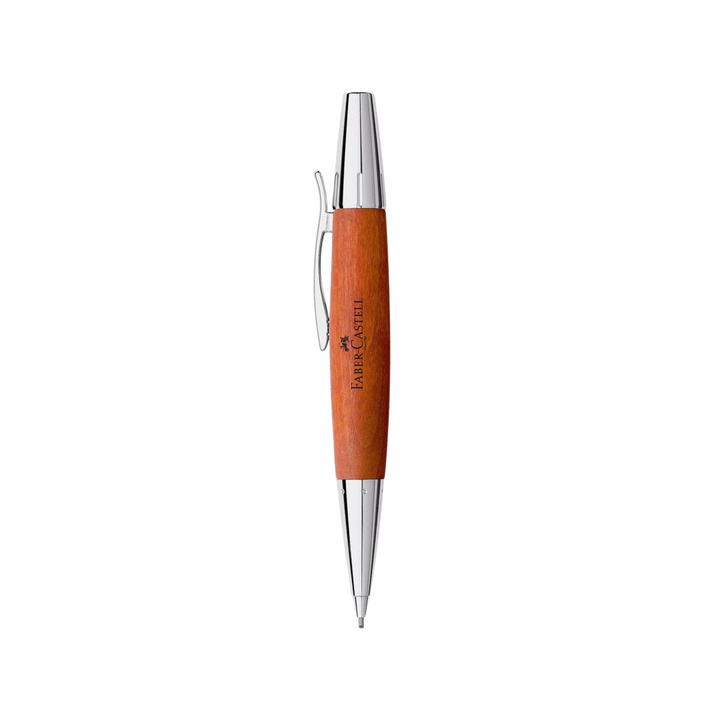 Faber-Castell E-Motion Twist Pencil Pearwood Brown Chrome Metal — Faber-Castell mechanical pencil — precision drafting and writing pencil, at Cityluxe Singapore