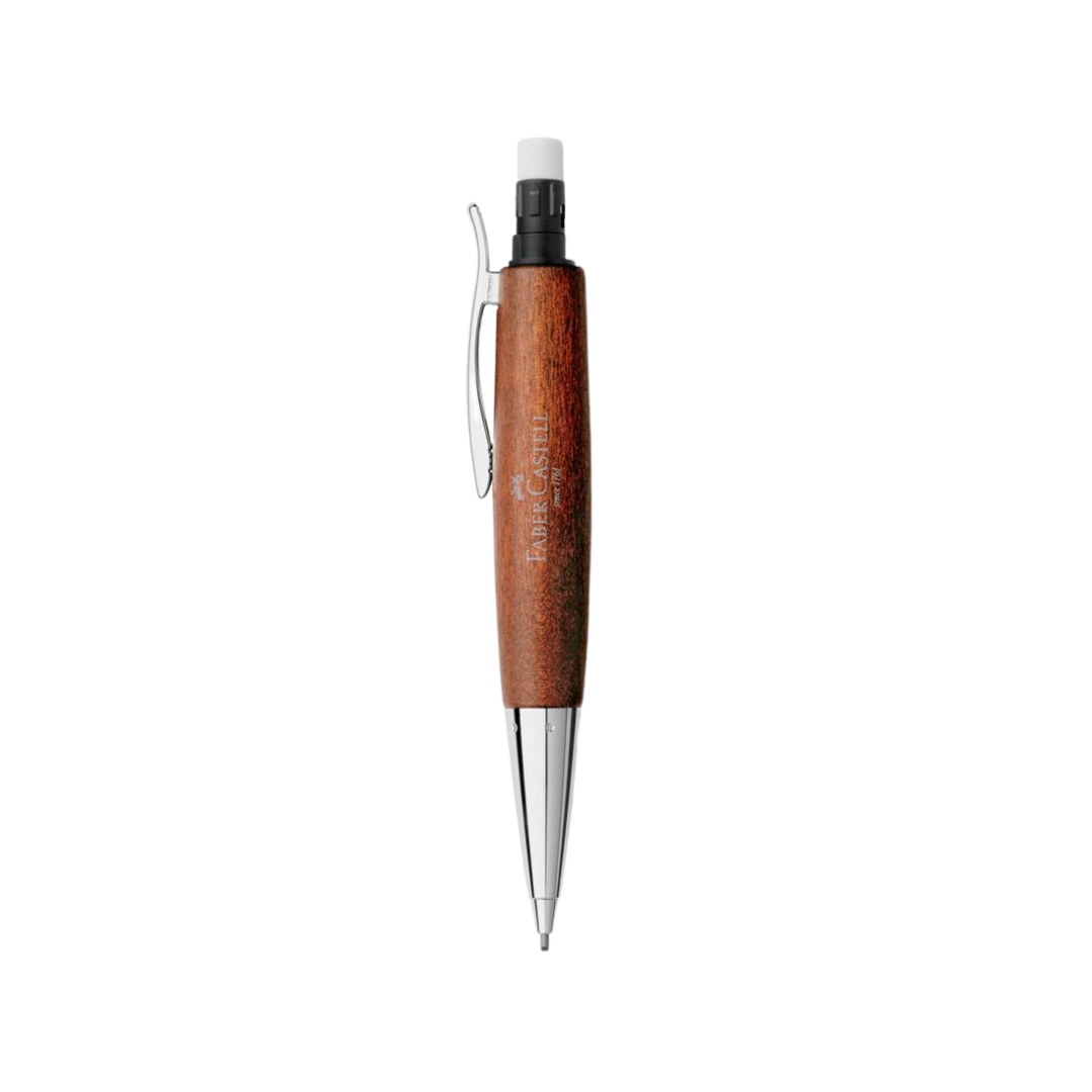 Faber-Castell E-Motion Twist Pencil Pearwood Brown Chrome Metal — Faber-Castell mechanical pencil — precision drafting and writing pencil, at Cityluxe Singapore
