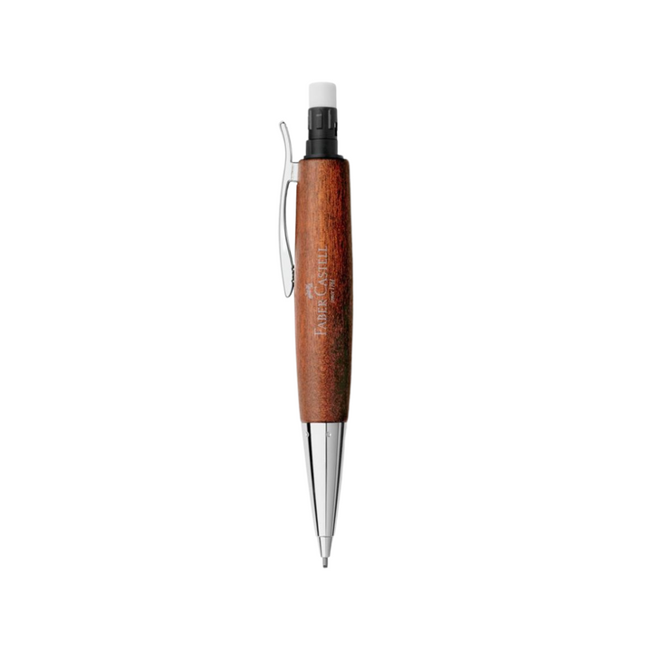 Faber-Castell E-Motion Twist Pencil Pearwood Brown Chrome Metal — Faber-Castell mechanical pencil — precision drafting and writing pencil, at Cityluxe Singapore
