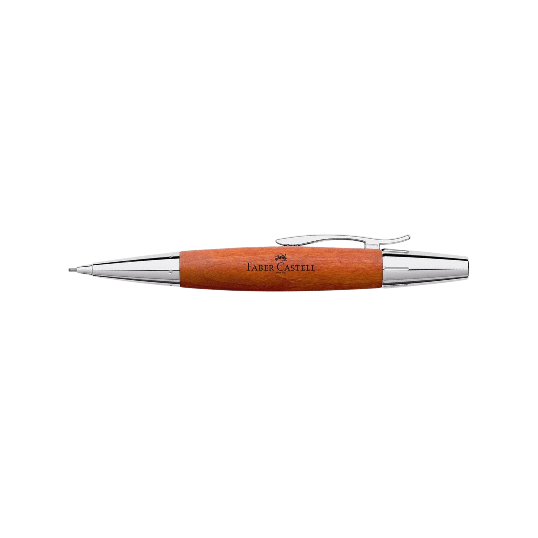 Faber-Castell E-Motion Twist Pencil Pearwood Brown Chrome Metal — Faber-Castell mechanical pencil — precision drafting and writing pencil, at Cityluxe Singapore
