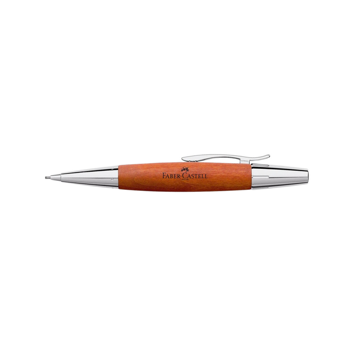 Faber-Castell E-Motion Twist Pencil Pearwood Brown Chrome Metal — Faber-Castell mechanical pencil — precision drafting and writing pencil, at Cityluxe Singapore