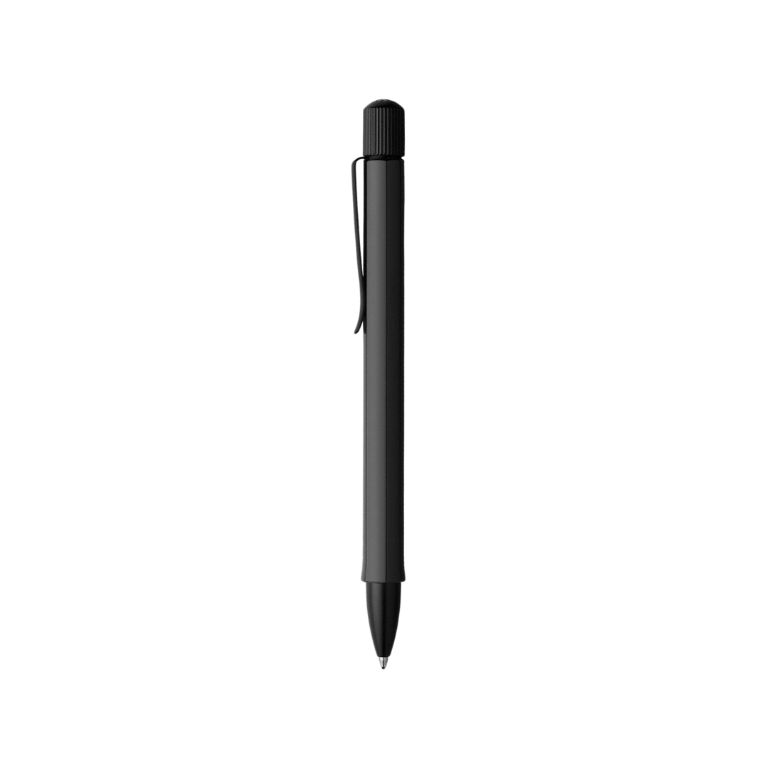 Faber-Castell Hexo Ballpoint Pen - Black Matt — uncapped with cap posted