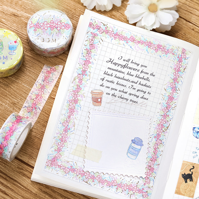 BGM Foil Stamping Masking Tape: Life - Flower Line — roll side