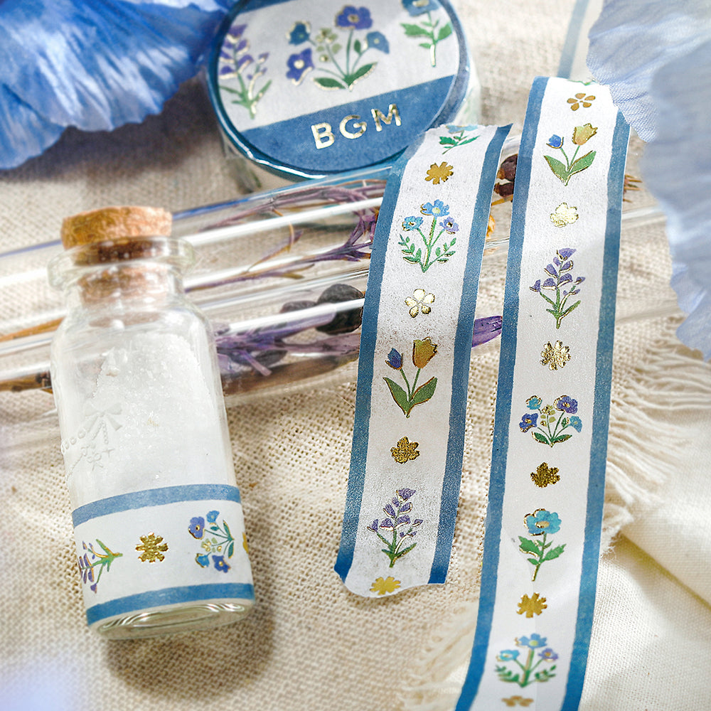(DC) BGM Foil Stamping Masking Tape - Flower Ribbon — roll side