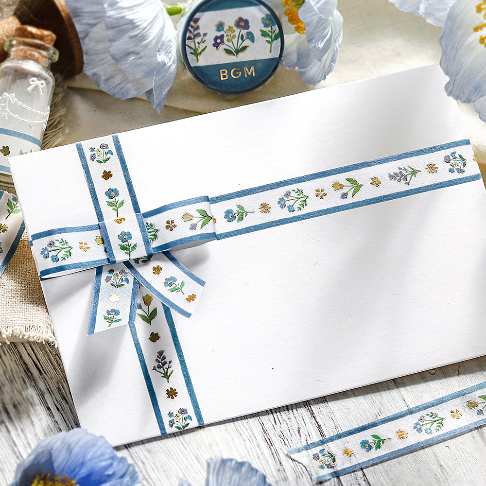 (DC) BGM Foil Stamping Masking Tape - Flower Ribbon — with packaging