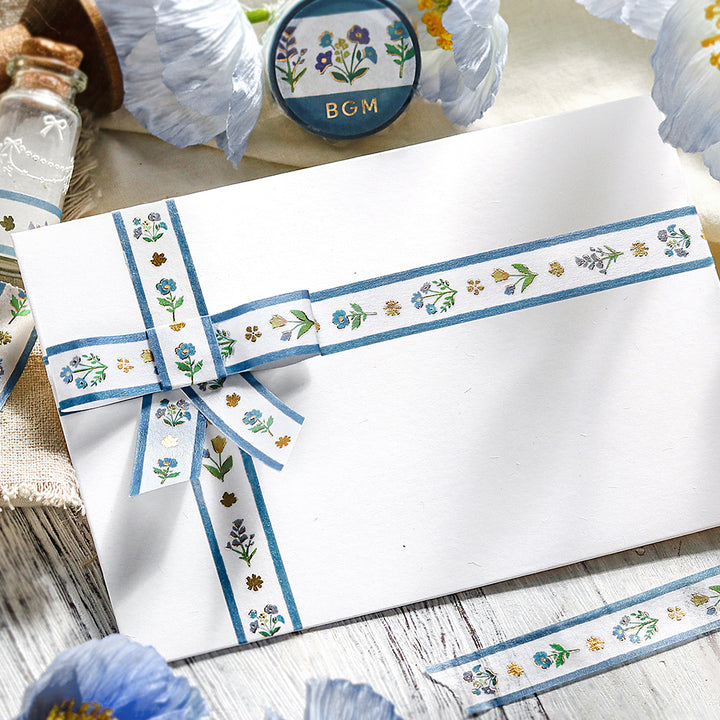 (DC) BGM Foil Stamping Masking Tape - Flower Ribbon — with packaging