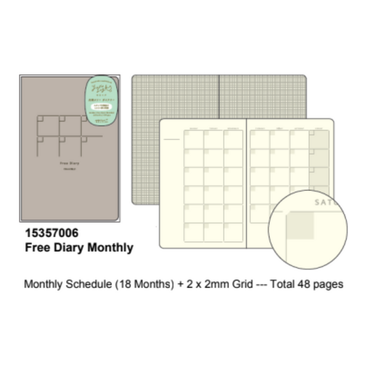 Midori Yuru Log Notebook [B6] - Free Diary Monthly — flat lay
