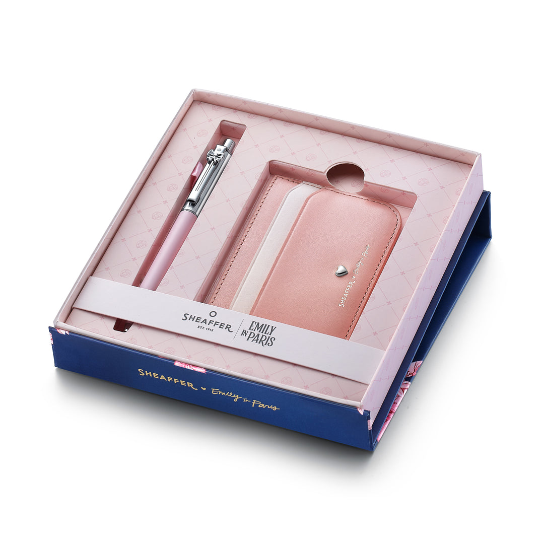 Sheaffer Gift Set ft. Emily in Paris Sentinel 321 Pink Matte Finish Ballpoint Pen with Chrome Trims and Full-Grain Leather…