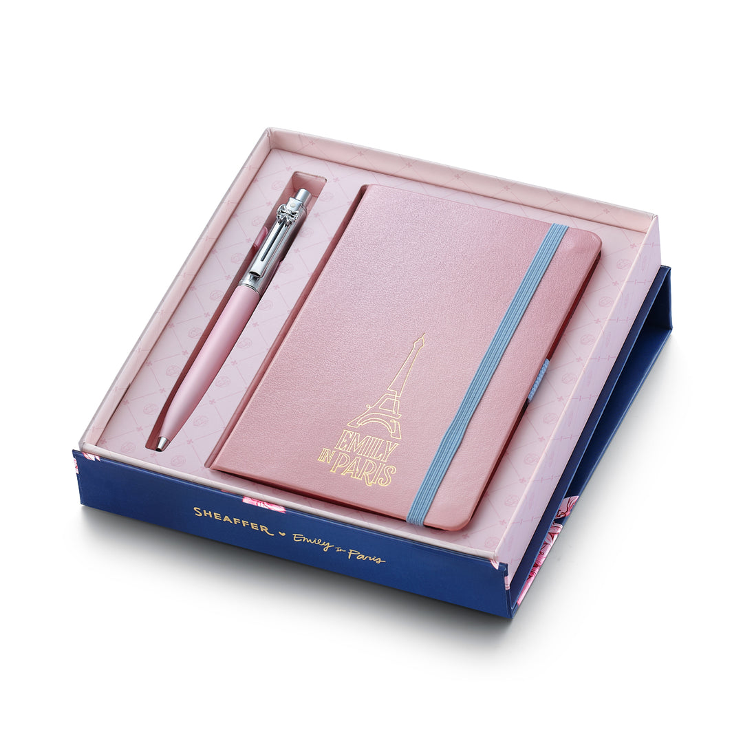 Sheaffer Gift Set ft. Emily in Paris Sentinel 321 Pink Matte Finish Ballpoint Pen with Chrome Trims and Small Hardbound Notebook — Sheaffer ballpoint pen — reliable smooth-writing everyday pen, at Cit