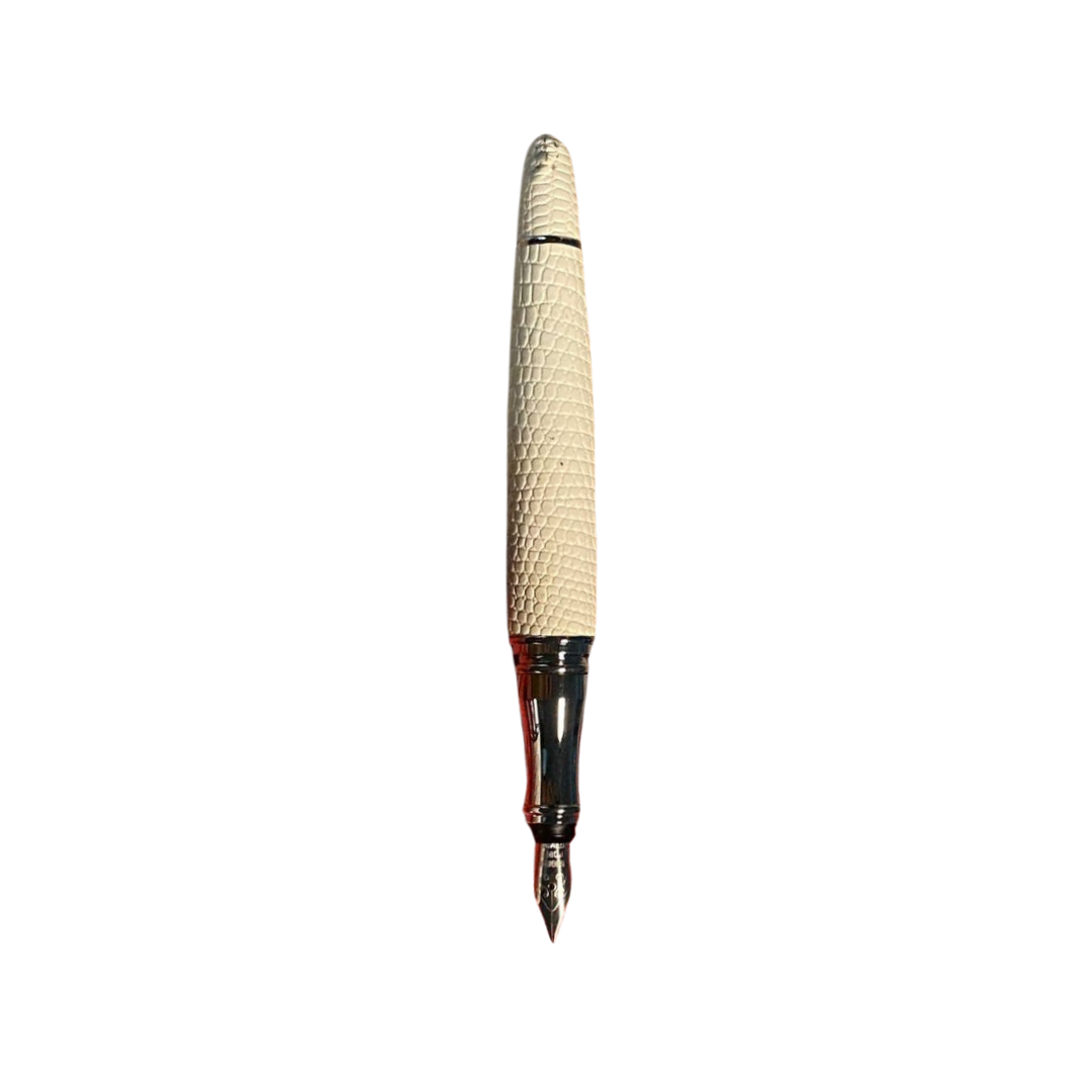 Luxo Limited Edition Leather Fountain Pen - Ivory (Fine Nib) — uncapped with cap posted