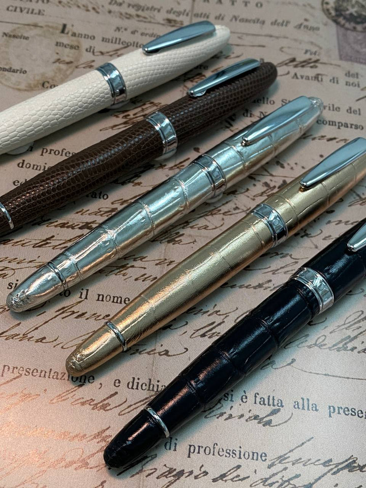 Luxo Limited Edition Leather Fountain Pen - Rose Gold (Fine Nib) — with packaging