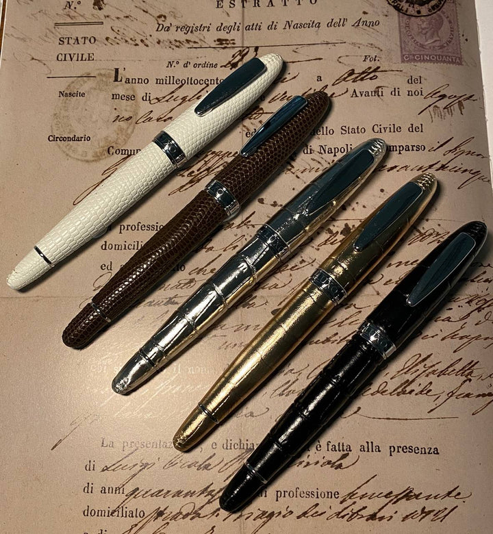 Luxo Limited Edition Leather Fountain Pen - Ivory (Fine Nib) — flat lay