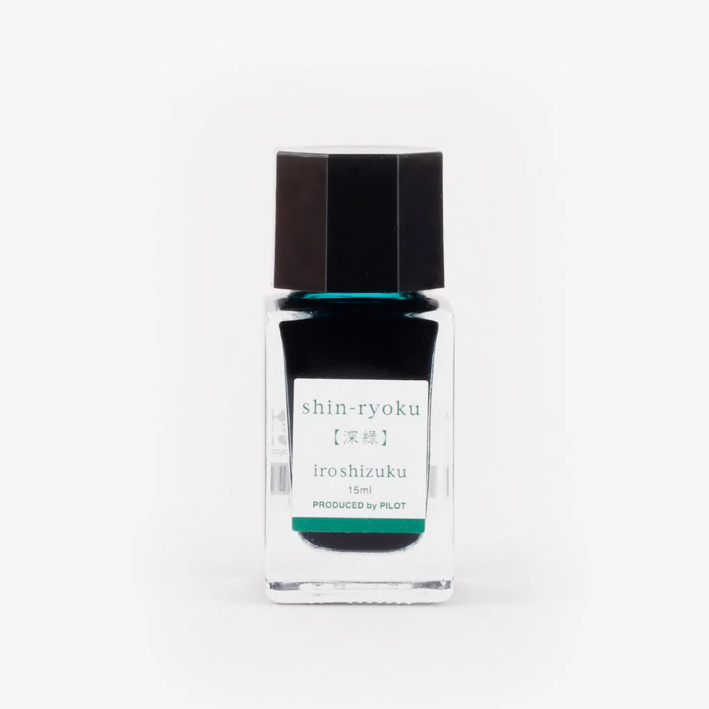 Pilot Iroshizuku 15ml Ink Bottle - Shin-ryoku (Deep Green) — bottle at angle