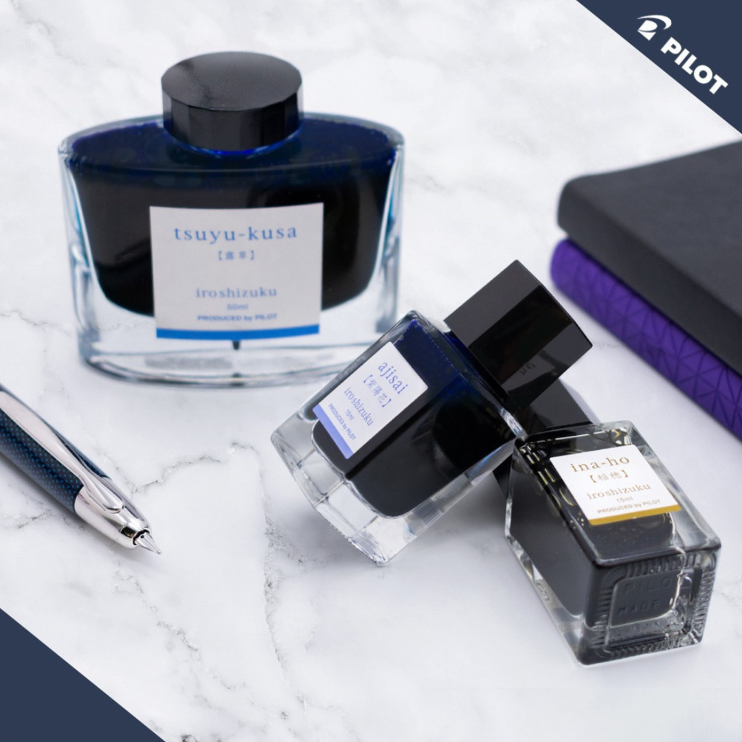 Pilot Iroshizuku 15ml Ink Bottle - Shin-kai (Blue Grey) — flat lay