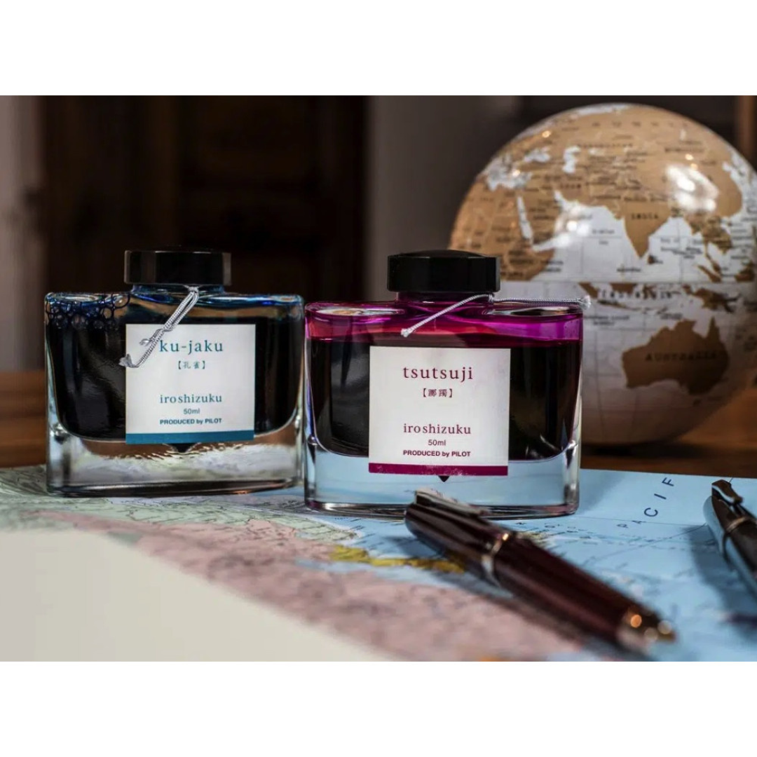 Pilot Iroshizuku 15ml Ink Bottle - Take-sumi (Charcoal Black) — flat lay