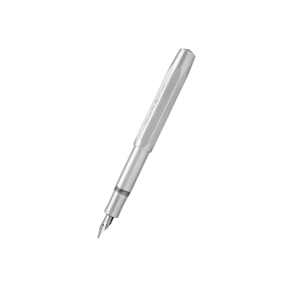 Kaweco AL Sport Fountain Pen - Raw Aluminium — uncapped with cap posted