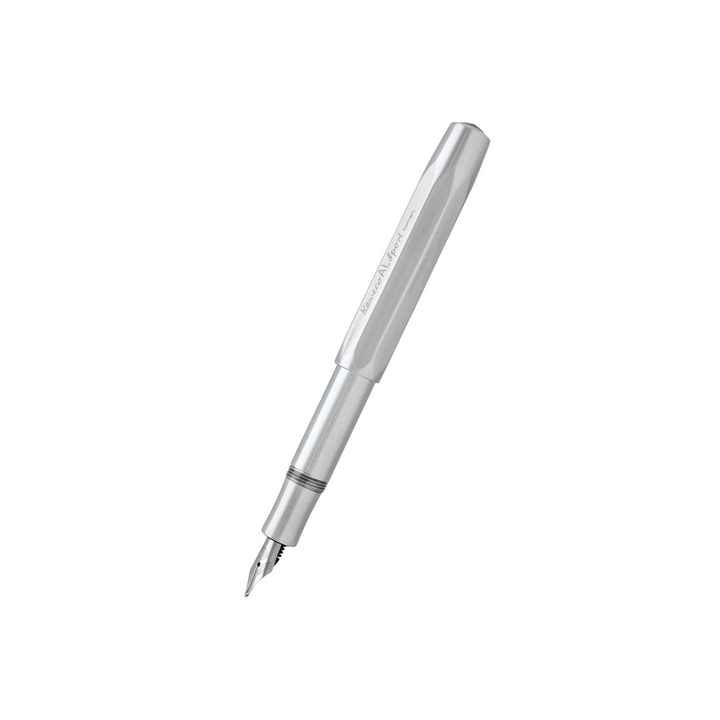 Kaweco AL Sport Fountain Pen - Raw Aluminium — uncapped with cap posted