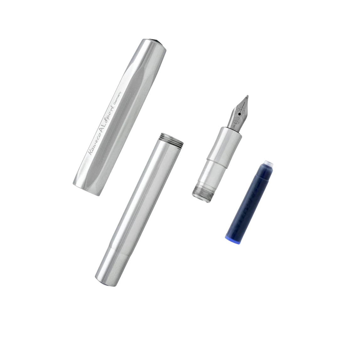 Kaweco AL Sport Fountain Pen - Raw Aluminium — writing at an angle