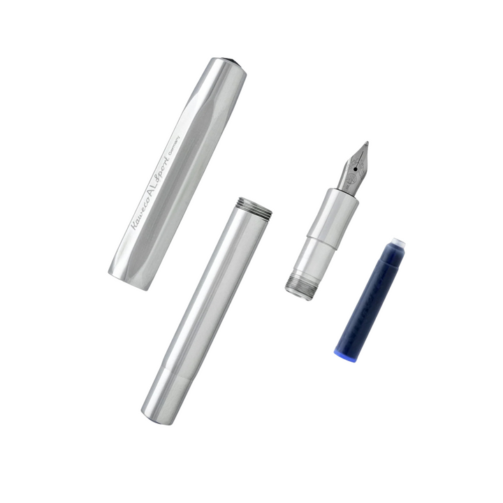 Kaweco AL Sport Fountain Pen - Raw Aluminium — writing at an angle