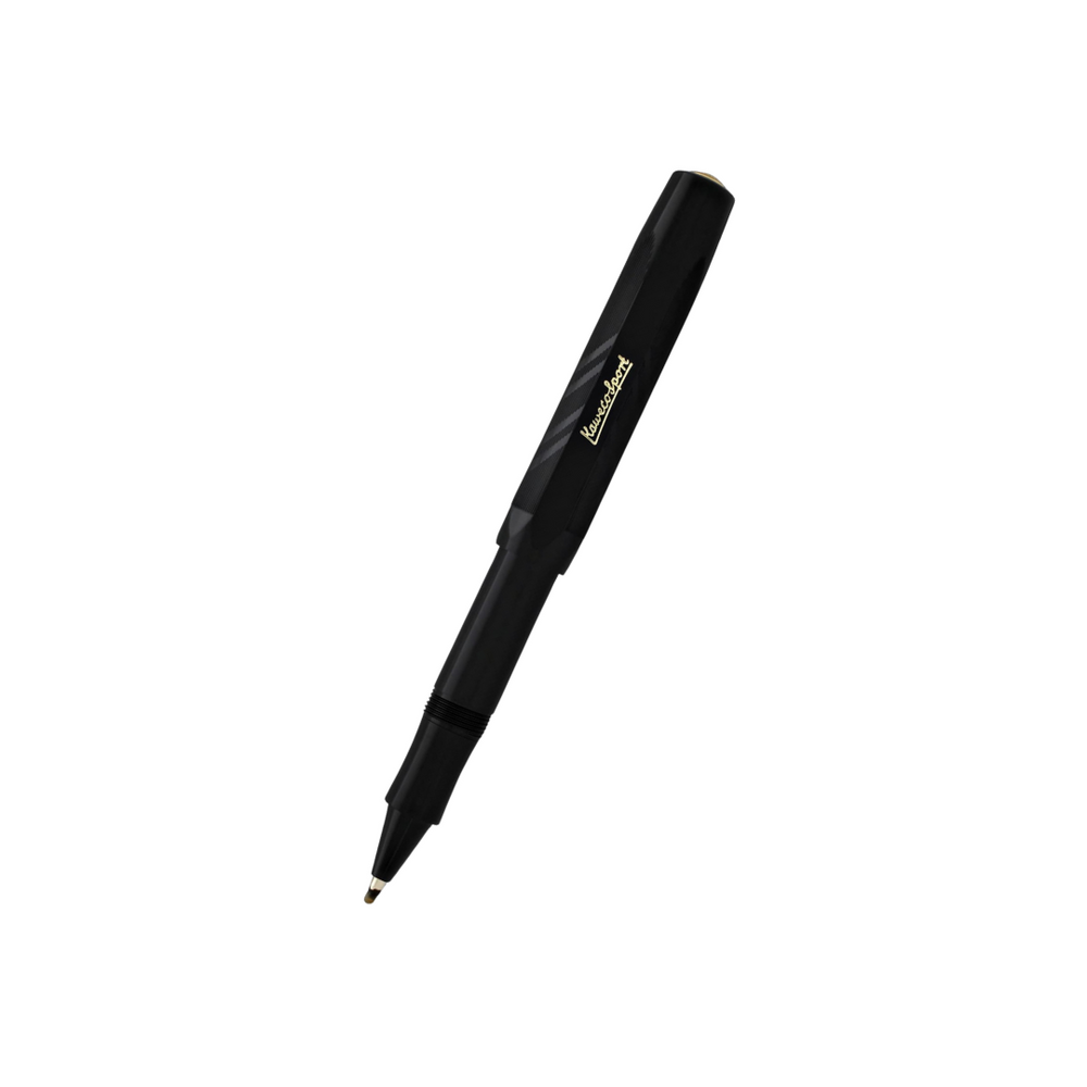 Kaweco Classic Sport Guilloche Gel Roller - Black — uncapped with cap posted