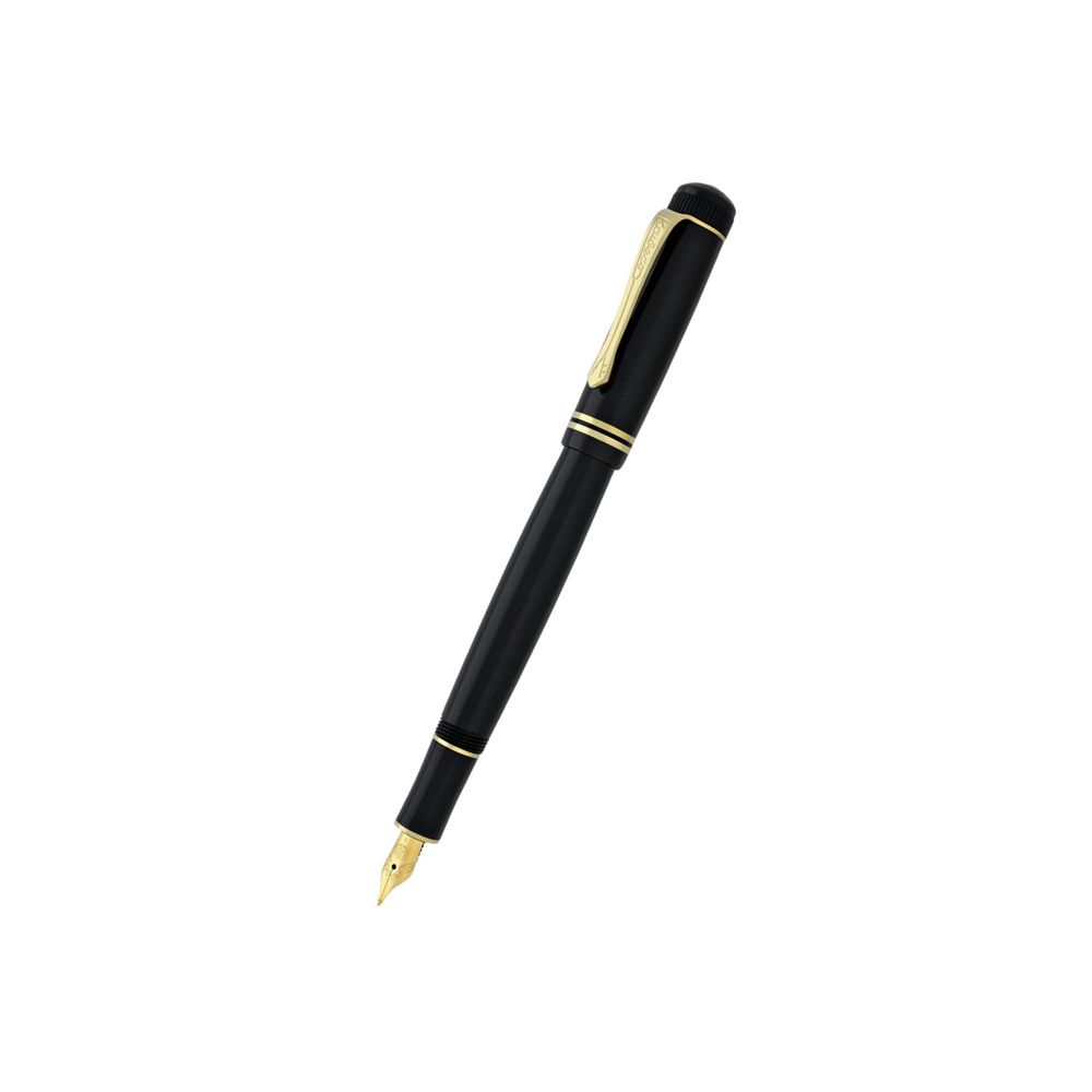 Kaweco DIA2 Fountain Pen - Black with Gold Trim — uncapped with cap posted