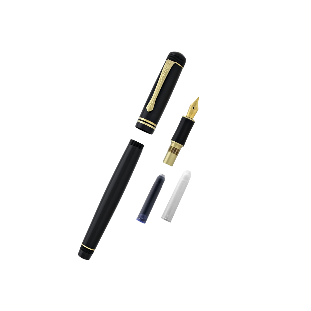 Kaweco DIA2 Fountain Pen - Black with Gold Trim — writing at an angle