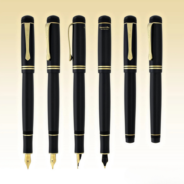 Kaweco DIA2 Fountain Pen - Black with Gold Trim — flat lay