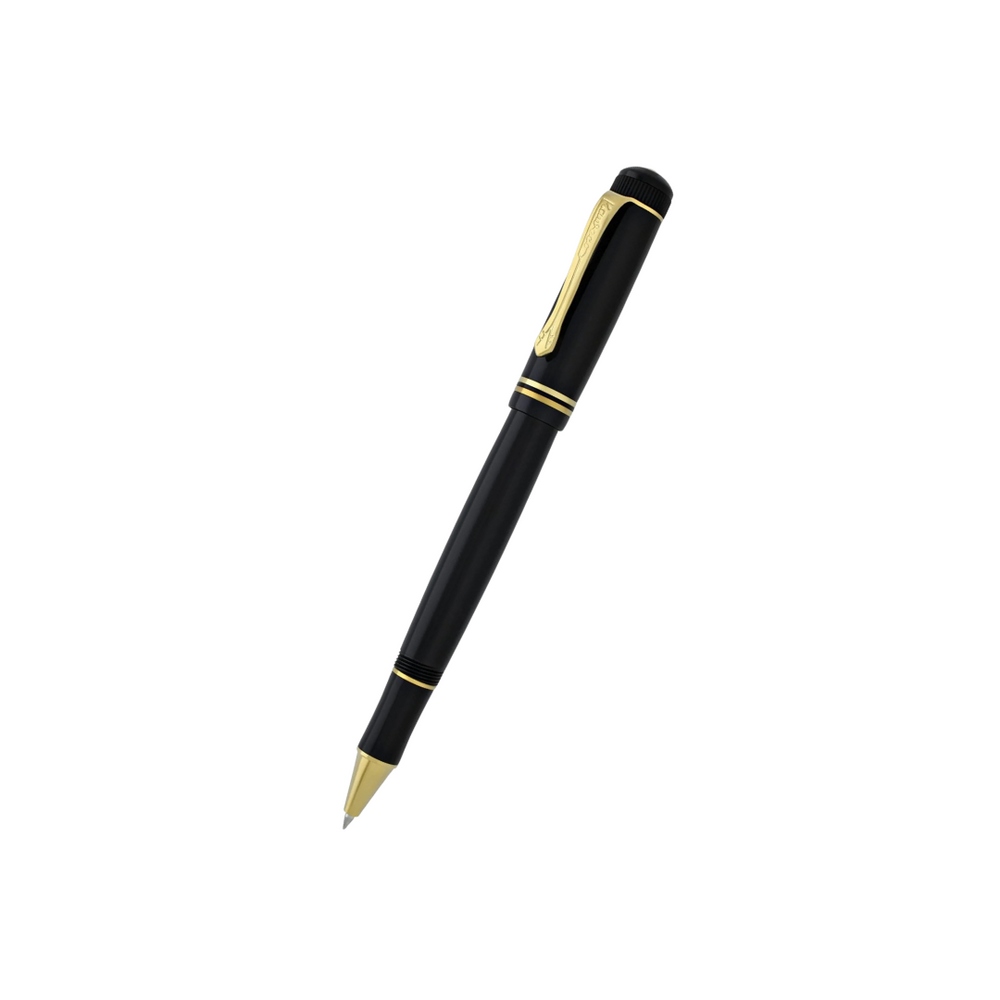 Kaweco DIA2 Rollerball Pen - Black with Gold Trim — uncapped with cap posted