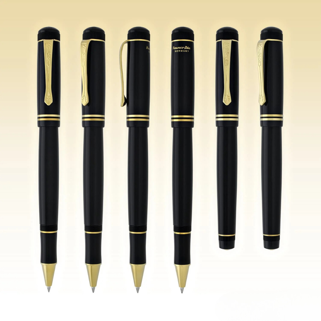 Kaweco DIA2 Rollerball Pen - Black with Gold Trim — flat lay