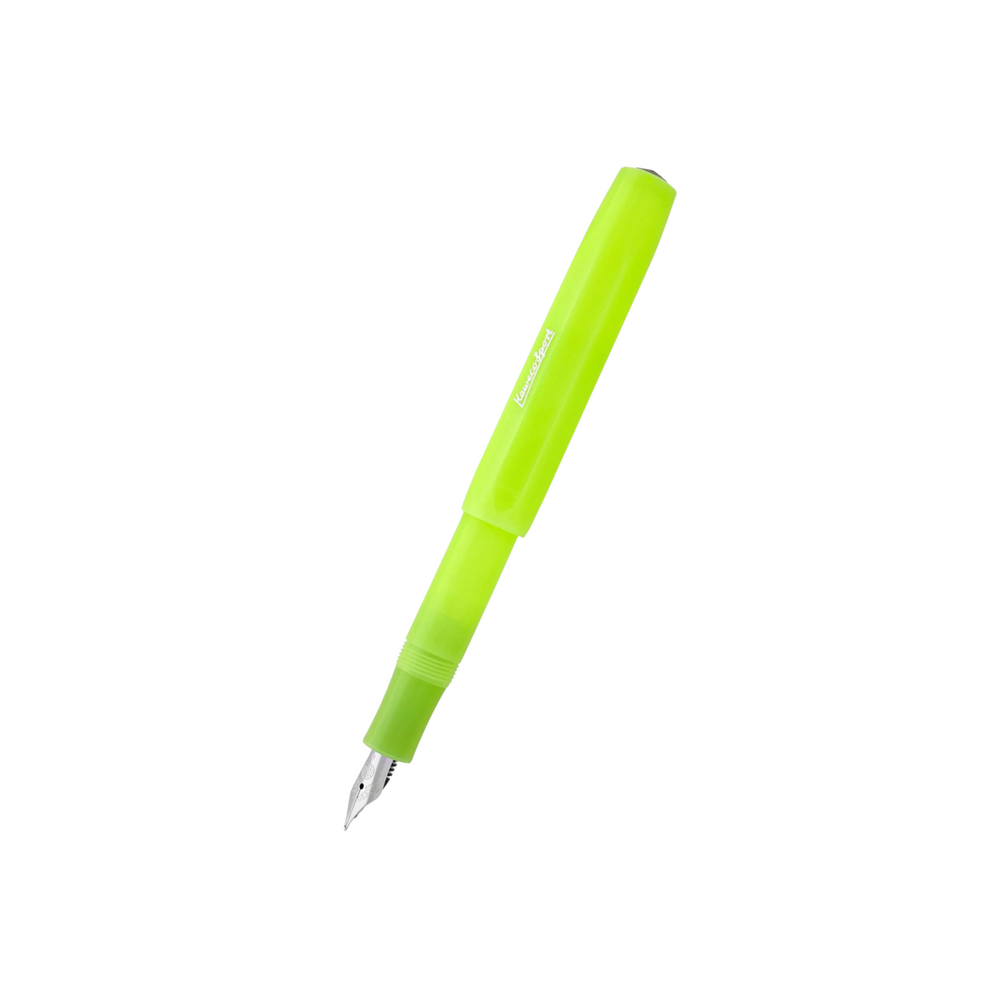 Kaweco Frosted Sport Fountain Pen - Fine Lime — uncapped with cap posted