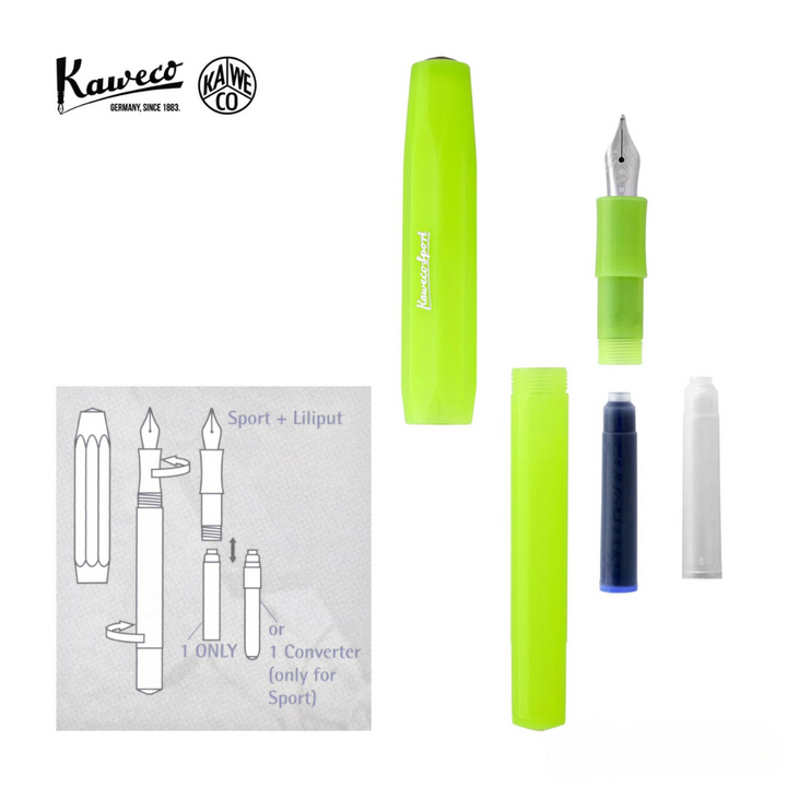 Kaweco Frosted Sport Fountain Pen - Fine Lime — flat lay