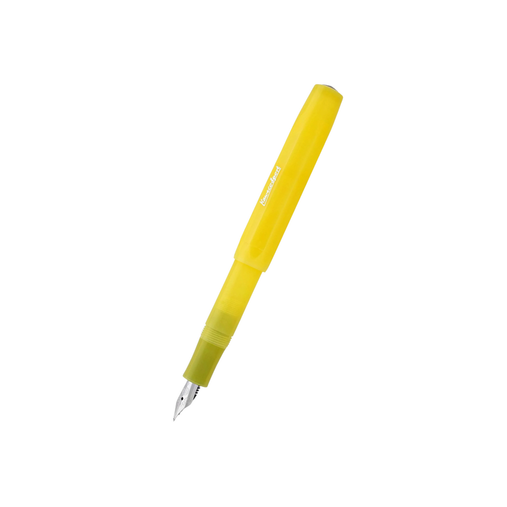 Kaweco Frosted Sport Fountain Pen - Sweet Banana — uncapped with cap posted