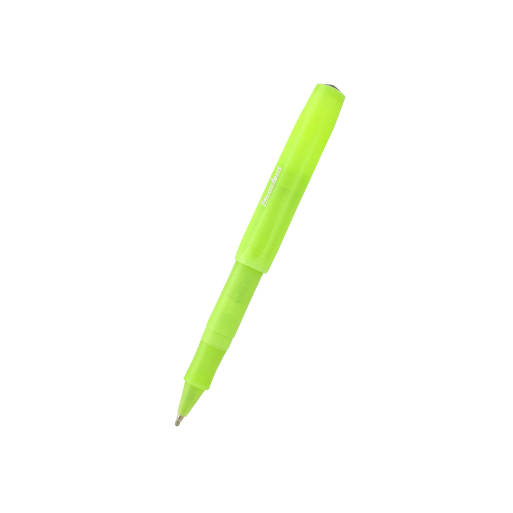 Kaweco Frosted Sport Gel Rollerball Pen - Fine Lime — uncapped with cap posted