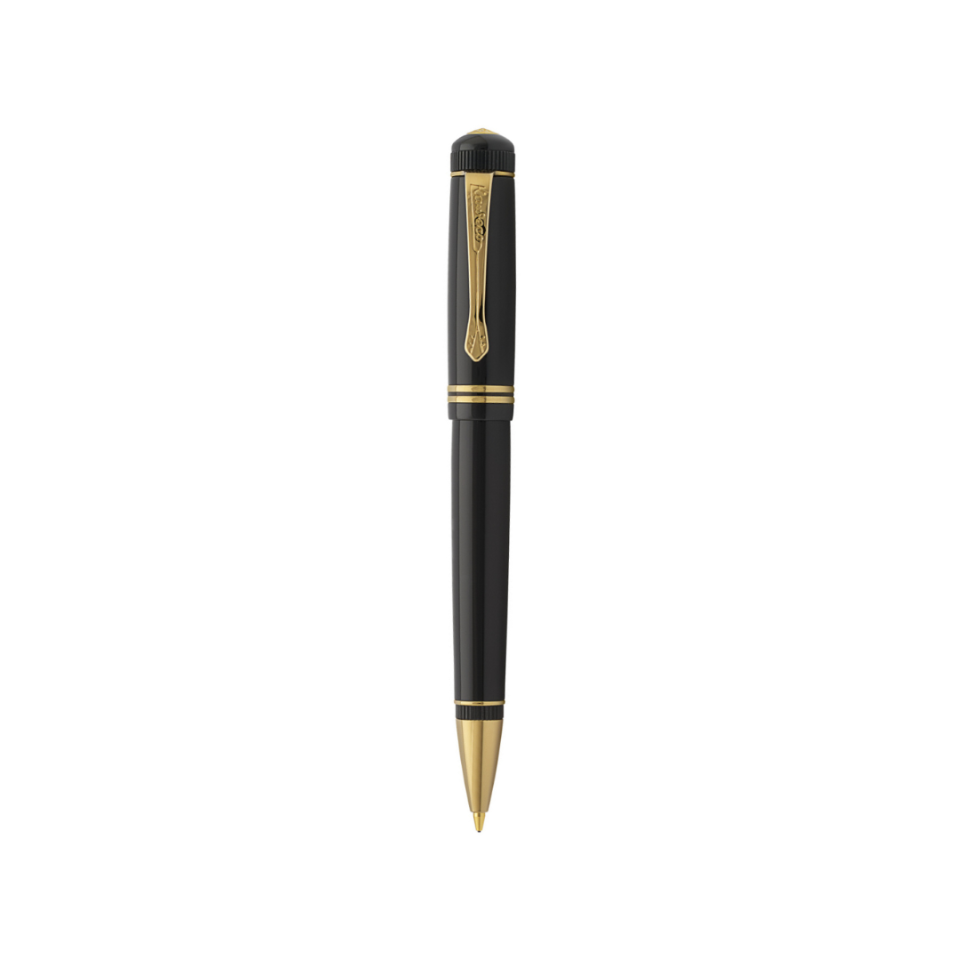 Kaweco DIA2 Ballpoint Pen - Black with Gold Trim — uncapped with cap posted