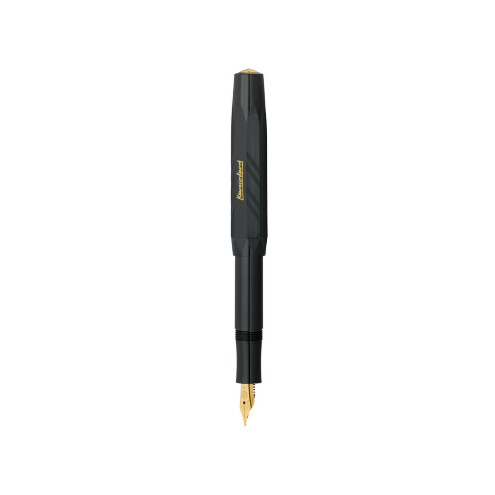 Kaweco Classic Sport Guilloche 1935 Fountain Pen - Black — uncapped with cap posted