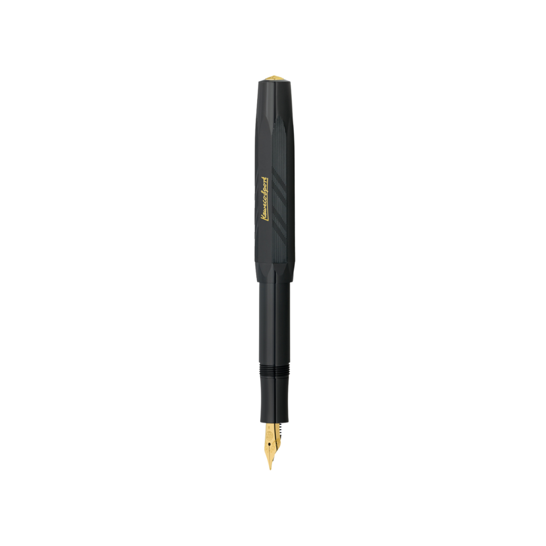 Kaweco Classic Sport Guilloche 1935 Fountain Pen - Black — uncapped with cap posted