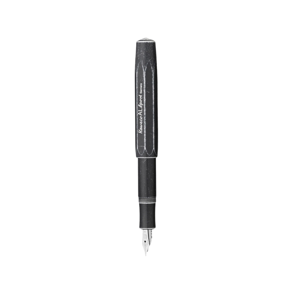 Kaweco AL Sport Stonewashed Fountain Pen - Black — uncapped with cap posted