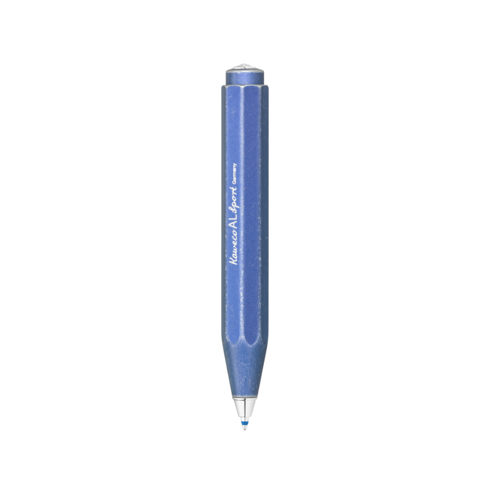 Kaweco AL Sport Stonewashed Ballpoint Pen - Blue — uncapped with cap posted