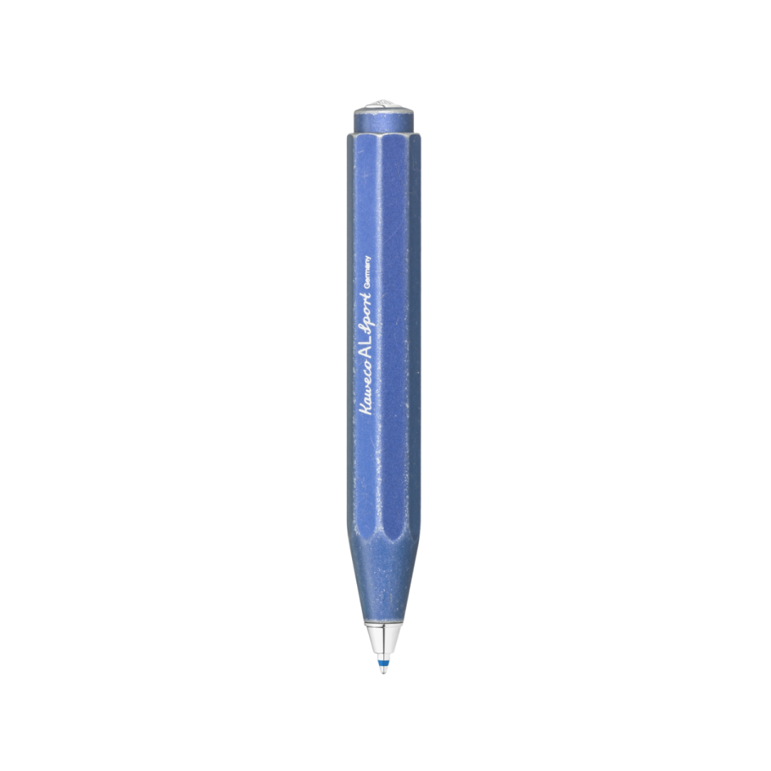 Kaweco AL Sport Stonewashed Ballpoint Pen - Blue — uncapped with cap posted