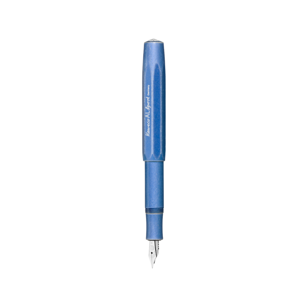 Kaweco AL Sport Stonewashed Fountain Pen - Blue — uncapped with cap posted