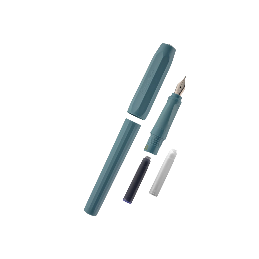 Kaweco Perkeo Fountain Pen Pack - Breezy Teal — writing at an angle