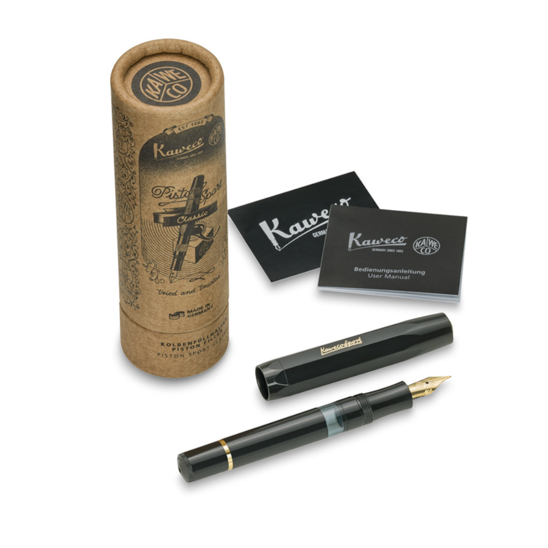 Kaweco Piston Sport Classic Fountain Pen - Black with Gold Nib — barrel detail