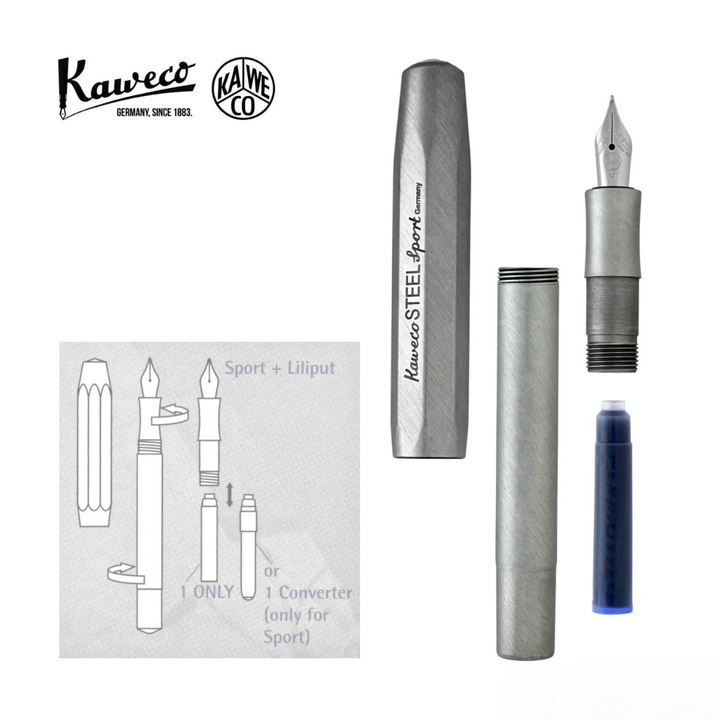 Kaweco Steel Sport Fountain Pen — Kaweco fountain pen — precision nib writing instrument, at Cityluxe Singapore stationery store