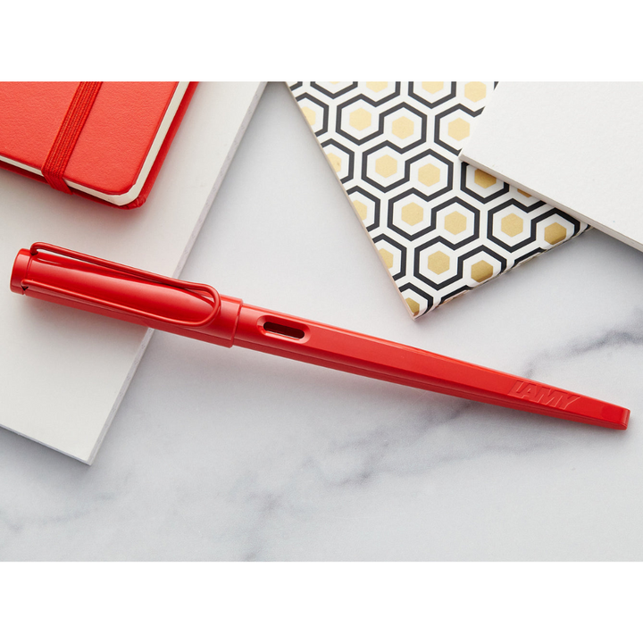 LAMY Joy Strawberry Fountain Pen (Special Edition) — flat lay