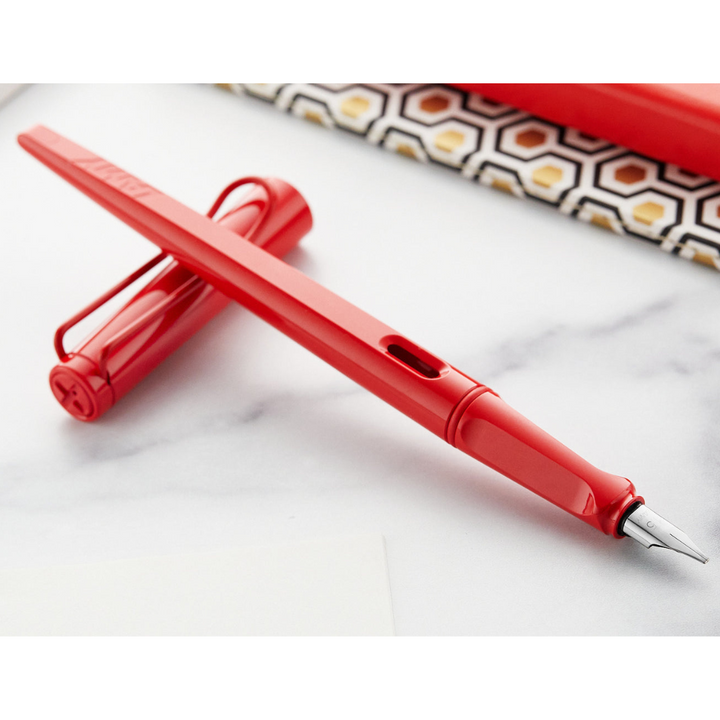 LAMY Joy Strawberry Fountain Pen (Special Edition) — flat lay