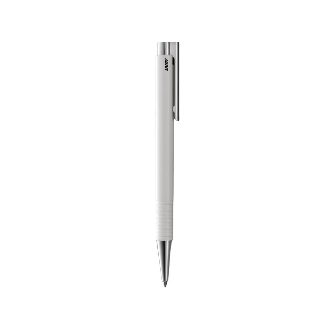 LAMY logo M+ Ballpoint Pen White — uncapped with cap posted
