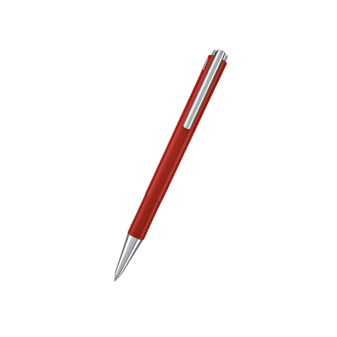 LAMY logo M+ Ballpoint Pen Red — uncapped with cap posted